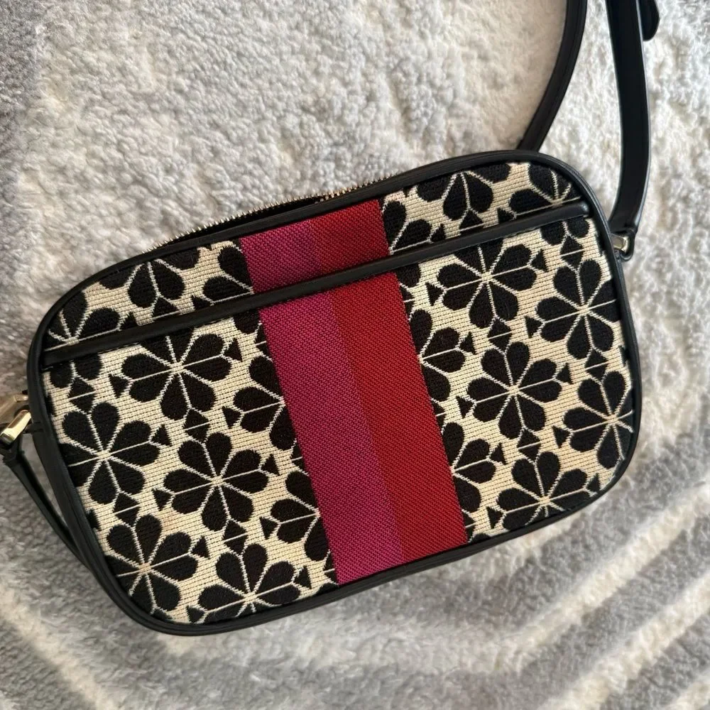 Kate Spade Spade Flower Jacquard Stripe Market Camera Bag in Cream Multi NWOT